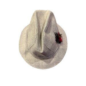 Vintage Artel Hat With a Feather Tweed Fedora Tan Made in USA Size L